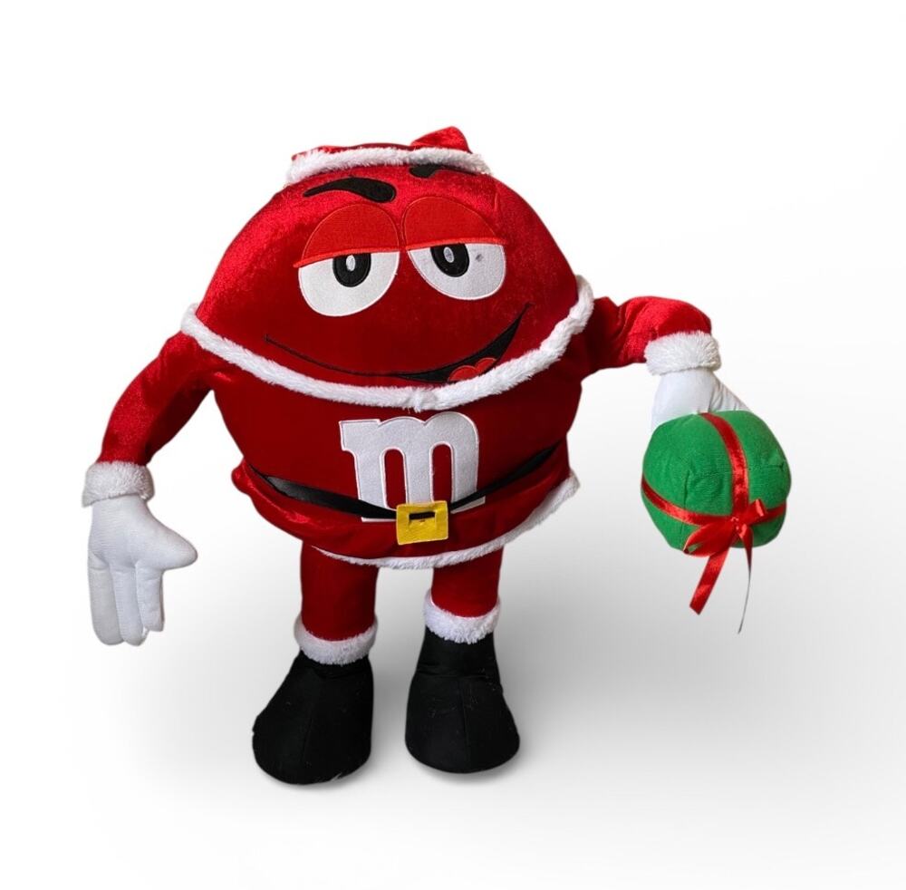 Christmas Large Rare Collectible 22” Plush Standing Santa M&M Guy With Present